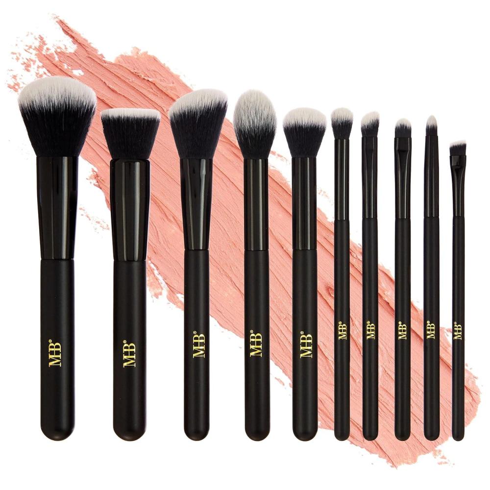 image:imageExpressions 10pc Pro Makeup Brush Set in Black 10 Quality Soft Bristle Makeup Brushes For Everyday Use Professional Makeup Brushes amp ToolsBlackGold