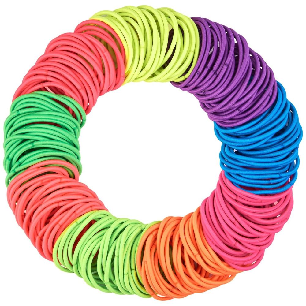 image:imageExpressions 216Piece Hair Ties 4mm Elastics Classic Black Value Pack Durable No Metal Bands for Womens Ponytails Thick Curly and All Hair TypesNEON