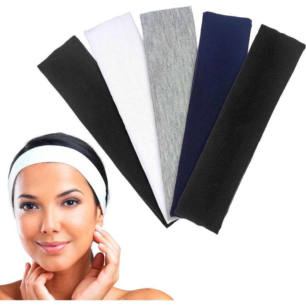 image:imageExpressions 5pc Headwraps in Black Gray amp White  Bulk Hair Accessories For Women Headbands For Women Girls Headbands Workout Headbands  Elastic Headbands For Women Fabric Headbands