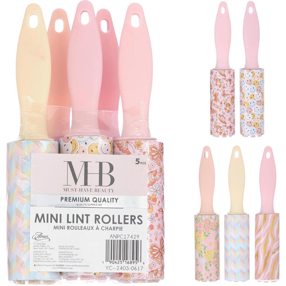 image:imageExpressions 5pc Mini Lint Rollers Value Pack  Colorful Compact Mini Lint Roller for Travel Household Essentials Pet Hair Removal Tool amp Lint Removers for Clothing RetroSmiley