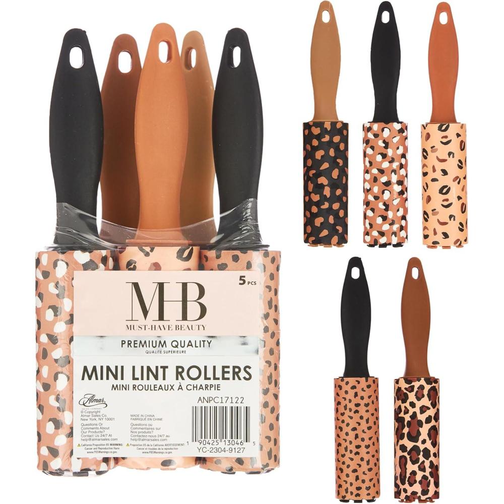 image:imageExpressions 5pc Mini Lint Rollers Value Pack  Colorful Compact Mini Lint Roller for Travel Household Essentials Pet Hair Removal Tool amp Lint Removers for Clothing RetroBrown