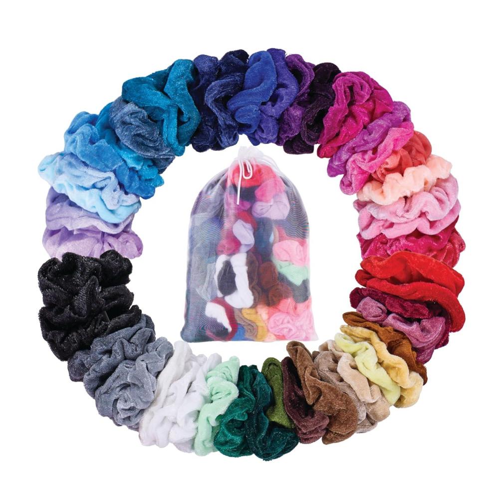 image:imageExpressions Scrunchie Set of 50 Comfy Colorful Scrunchies in a Convenient Drawstring Storage Bag Accessories for Women and Girls Great Value Damage Free