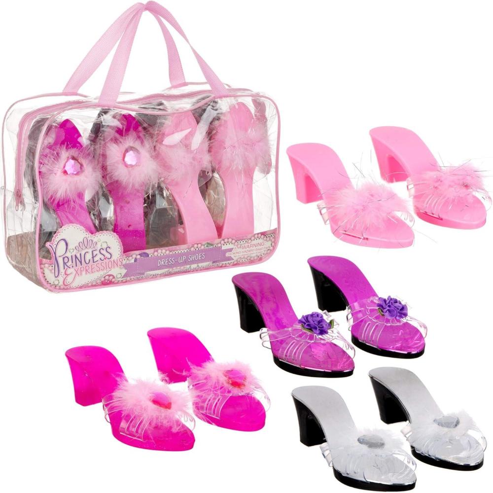image:imageExpressions Toddler Girls Kids 4 Pack Dress Up Royalty Shoes with Heels Set in Carrying Bag  Fits Toddler Shoe Size 710