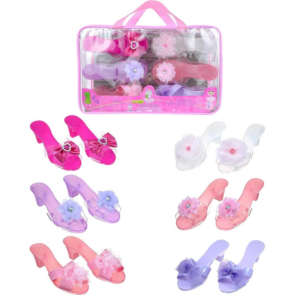 image:imageExpressions Toddler Girls Kids 6 Pack Dress Up Royalty Shoes with Heels Set in Carrying Bag  Fits Toddler Shoe Size 710  Pink Rose Lilac Perfect Little Girl Toys Role Play Playset