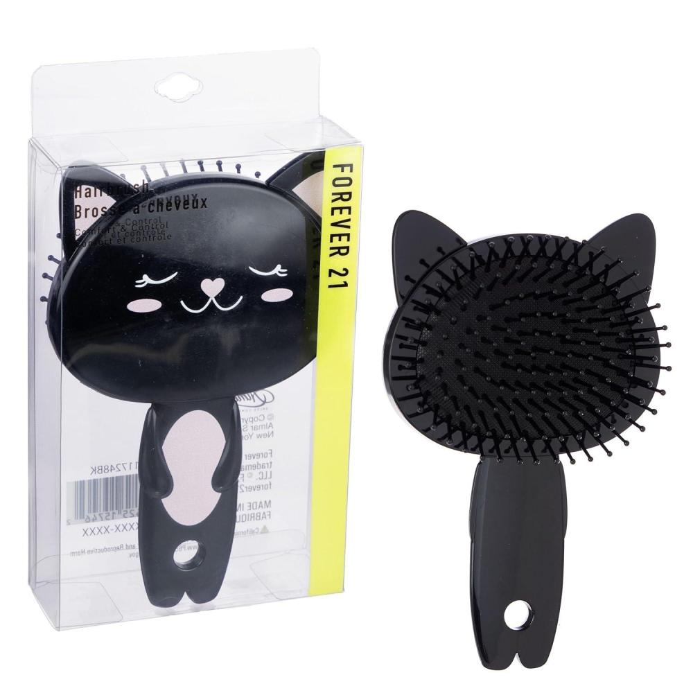 image:imageHairbrush 1pc Cute Animal Character Hairbrush Comfort amp Control Cushion Hair Brush wGentle Bristles Cushion Base and Animal Ears BLACK CATBLACK CAT