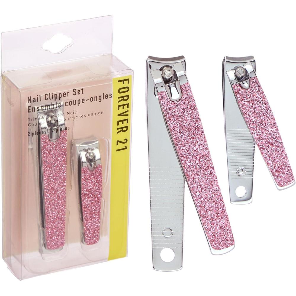 image:imageNail Clippers Set 2pc Pink Glitter Nail Clipper Value Pack Big amp Small Precision Nail Clippers Pack Essential Manicure amp Pedicure ToolsPink Glitter