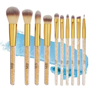 10pc Pro Makeup Brush Set w/Sparkling Gemstones in Gold – 10 Quality Soft Bristle Makeup Brushes For Everyday Use – Professional Makeup Brushes & Tools(Gold)