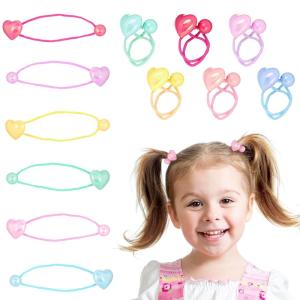 12pc Ponytailers Ponytail Balls Hair Elastics Collection, Metallic Hearts & Round Balls Multicolored Twin Hair Beads Bauble Hair Ties Ponytail Holders(metallic hearts)