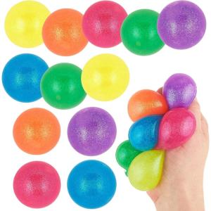 12pc Value Pack – Squeeze Balls in Assorted Glitter Colors – Fidget Toy Stress Balls for Adults and Kids – Anxiety Relief Items to Squish, Squeeze, Throw and Stick Fidgets for Kids(GLITTER)