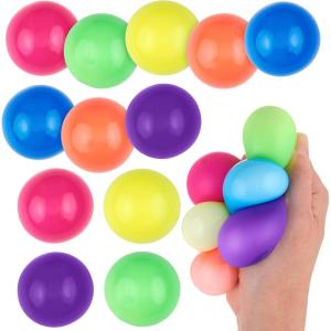 12pc Value Pack – Squeeze Balls in Assorted Glitter Colors – Fidget Toy Stress Balls for Adults and Kids – Anxiety Relief Items to Squish, Squeeze, Throw and Stick Fidgets for Kids(NEON)