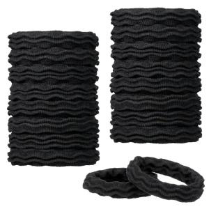 18pc Waved Ponytail Elastic Set in Bright Colors – Ponytail Holders Hair Ties Value Pack – Colorful Ponytail Holders Wavy Textured Hair Ties For Women(Black)