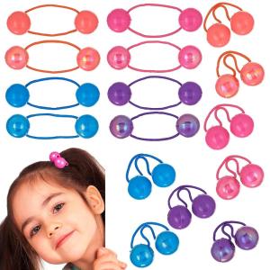 20pc Ponytailers Ponytail Balls Hair Elastics Collection, 18mm Round Opaque Multicolored Twin Hair Beads Bauble Hair Ties Ponytail Holders, Toddler Kids Bobble Hair Tie Value Pack(Plain)