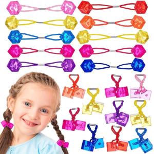20pc Ponytailers Ponytail Balls Hair Elastics Collection, 18mm Round Opaque Multicolored Twin Hair Beads Bauble Hair Ties Ponytail Holders, Toddler Kids Bobble Hair Tie Value Pack(Cube)