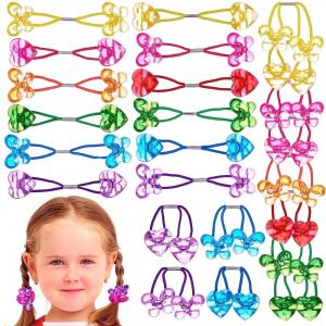 20pc Ponytailers Ponytail Balls Hair Elastics Collection, 18mm Round Opaque Multicolored Twin Hair Beads Bauble Hair Ties Ponytail Holders, Toddler Kids Bobble Hair Tie Value Pack(Butterfly)
