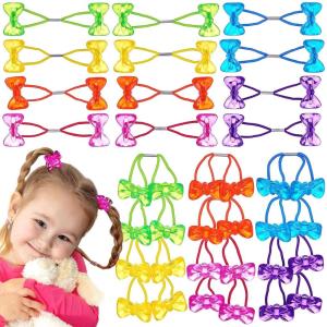 20pc Ponytailers Ponytail Balls Hair Elastics Collection, 18mm Round Opaque Multicolored Twin Hair Beads Bauble Hair Ties Ponytail Holders, Toddler Kids Bobble Hair Tie Value Pack(Bow)