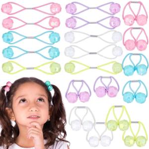 20pc Ponytailers Ponytail Balls Hair Elastics Collection, 18mm Round Opaque Multicolored Twin Hair Beads Bauble Hair Ties Ponytail Holders, Toddler Kids Bobble Hair Tie Value Pack(Pastel)