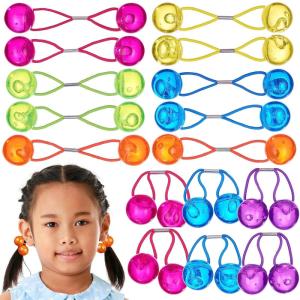 20pc Ponytailers Ponytail Balls Hair Elastics Collection, 18mm Round Opaque Multicolored Twin Hair Beads Bauble Hair Ties Ponytail Holders, Toddler Kids Bobble Hair Tie Value Pack(Round)