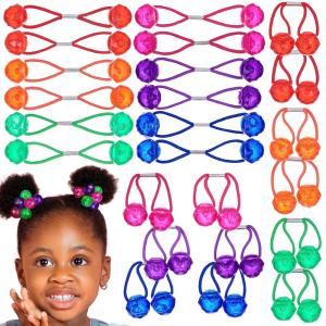 20pc Ponytailers Ponytail Balls Hair Elastics Collection, 18mm Round Opaque Multicolored Twin Hair Beads Bauble Hair Ties Ponytail Holders, Toddler Kids Bobble Hair Tie Value Pack(FACETED)