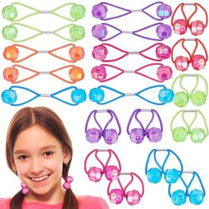 20pc Ponytailers Ponytail Balls Hair Elastics Collection, 18mm Round Opaque Multicolored Twin Hair Beads Bauble Hair Ties Ponytail Holders, Toddler Kids Bobble Hair Tie Value Pack(Shiny)