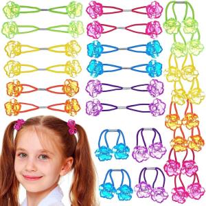 20pc Ponytailers Ponytail Balls Hair Elastics Collection, 18mm Round Opaque Multicolored Twin Hair Beads Bauble Hair Ties Ponytail Holders, Toddler Kids Bobble Hair Tie Value Pack(Rose)