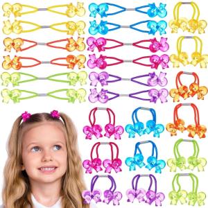 20pc Ponytailers Ponytail Balls Hair Elastics Collection, 18mm Round Opaque Multicolored Twin Hair Beads Bauble Hair Ties Ponytail Holders, Toddler Kids Bobble Hair Tie Value Pack(Flower-Shaped)