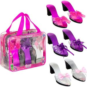 3 Pack Dress Up Kids Royalty Heels – Pretend Play High Heels for Kids, Princess Play Dress Shoes – Toddler Size 7-10(Metallic/Silver)
