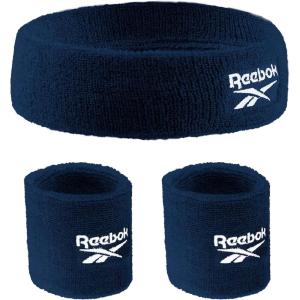 3pc Unisex Athletic Sweatband Set – 2.25in Workout Headband & 3.25in Wristbands w/Stay Dry Technology, Terry Cloth Band Moisture-Wicking Fabric | Quality Fitness Accessories for Active Comfort-Reebok(Navy)