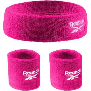 3pc Unisex Athletic Sweatband Set – 2.25in Workout Headband & 3.25in Wristbands w/Stay Dry Technology, Terry Cloth Band Moisture-Wicking Fabric | Quality Fitness Accessories for Active Comfort-Reebok(Fuchsia)