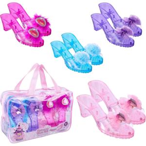 4-Pack Premium Princess Shoes Set – 1.75″ Heel Slip On Princess Dress Up Shoes for Little Girls, Durable Pairs of Slip-On Sandal Heels for Kids – Fits Toddler Size 7-10 Multi