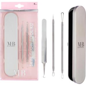 4pc Skin Glow Kit – Professional Blackhead Removal Stainless Steel Facial Instruments Storage Case Esthetician Acne Extractor Supply