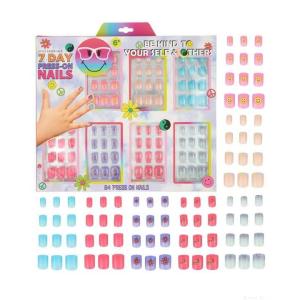 7 Day Manicure Collection – 84PC Press On Nail Set, Day-Of-The-Week Adhesive False Nails for Girls (PARIS LOVE Collection) – Colorful Novelty Designs Stick On Nails For Kids(PEACE-SMILEY)