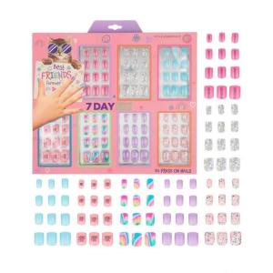 7 Day Manicure Collection – 84PC Press On Nail Set, Day-Of-The-Week Adhesive False Nails for Girls (PARIS LOVE Collection) – Colorful Novelty Designs Stick On Nails For Kids(BFF)