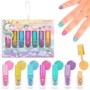 7pc Unicorn Shimmer Nail Polish Set for Girls – Glitter Cap, Non-Toxic Quick Dry Manicure & Pedicure Kit, Vibrant Assorted Shades