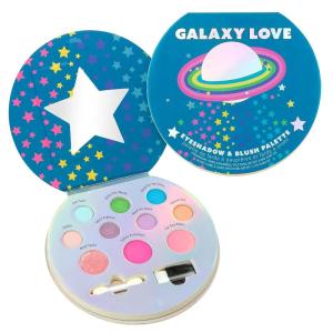 Cool Glisten & Glitter Makeup Palette 10 Color Eyeshadow & Blush Makeup Novelty Beauty Set, Fold Out Compact with Mirror, Cute Gifts – Washable, Non-Toxic(Galaxy Love)