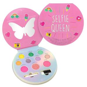 Cool Glisten & Glitter Makeup Palette 10 Color Eyeshadow & Blush Makeup Novelty Beauty Set, Fold Out Compact with Mirror, Cute Gifts – Washable, Non-Toxic(Selfie Queen)