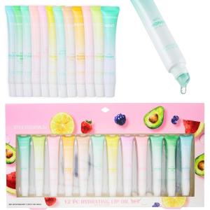 EXPRESSIONS 12pc Lip Oil Set – Flavored Lip Oils Value Pack, Hydrating Lip Oils w/Squeeze Tube Application, Moisturizing Lip Oil Collection for Everyday Lip Care and Lip Repair (FRUITS)(FRUITS)