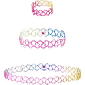 EXPRESSIONS 3pc Assorted Tattoo Stretch Jewelry Collection – Tattoo Choker Necklace, Bracelet & Ring Set – Stretchy Tattoo Effect Jewelry Accessories For Kids And Adults(RAINBOW)