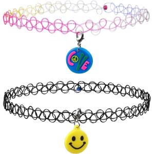 EXPRESSIONS 3pc Assorted Tattoo Stretch Jewelry Collection – Tattoo Choker Necklace, Bracelet & Ring Set – Stretchy Tattoo Effect Jewelry Accessories For Kids And Adults(MULTI)