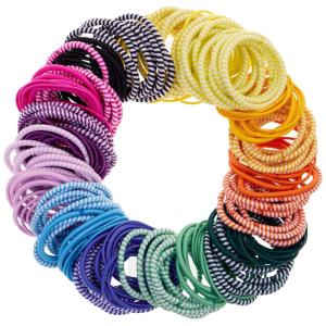 Expressions 216-Piece Hair Ties, 4mm Elastics Classic Black Value Pack, Durable No Metal Bands for Women’s Ponytails, Thick, Curly and All Hair Types(Multi Striped)