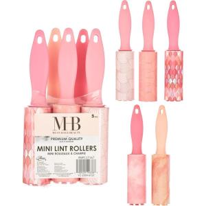 Expressions 5pc Mini Lint Rollers Value Pack – Colorful Compact Mini Lint Roller for Travel, Household Essentials Pet Hair Removal Tool & Lint Removers for Clothing (Retro)(Pink)