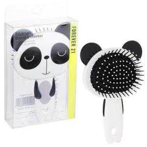 Hairbrush – 1pc Cute Animal Character Hairbrush, Comfort & Control Cushion Hair Brush w/Gentle Bristles, Cushion Base, and Animal Ears (BLACK CAT)(PANDA)