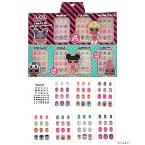 L.O.L. Surprise! 7 Day Assorted Colors Press On Nails Set, Nail Accessories for Kids and Teens