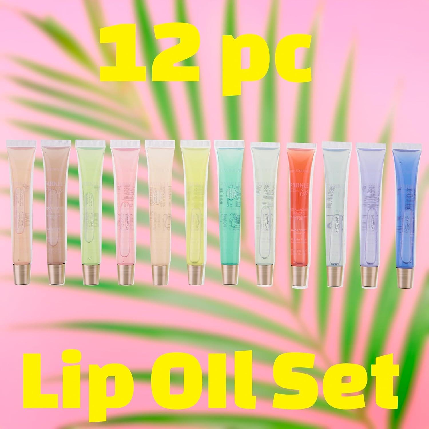 image:image12pc Sparkle Lips Lip Oils Vitamin E Infused Lip Gloss Lip Oil Collection Hydrating Lip Care Safe and NonToxic Lip Gloss Gift Set