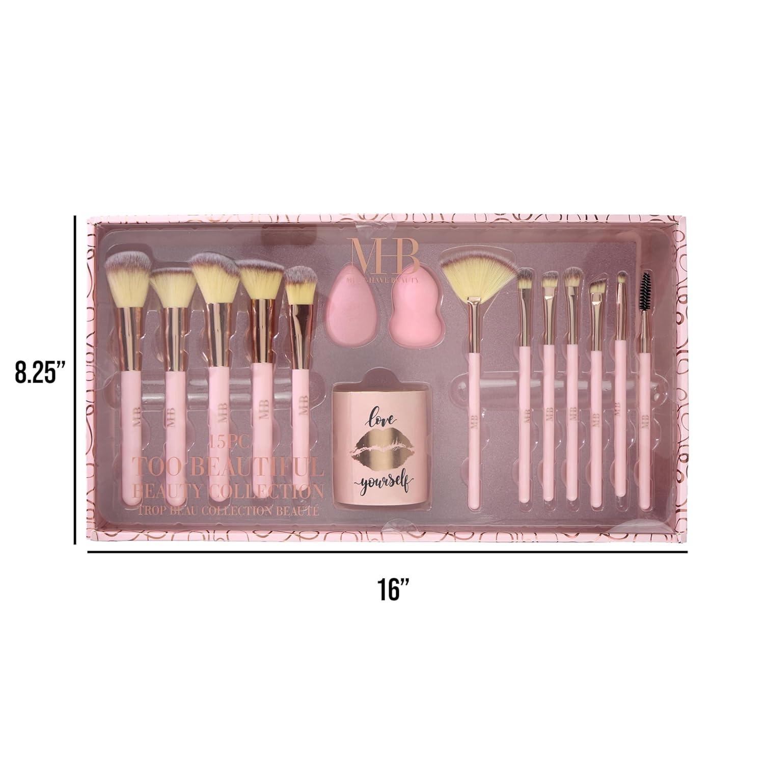 image:image15pc Beauty Set Beautiful Brush Collection Blenders Spoolie Storage Tumbler Professional Cosmetic Tools Application Face Eye Kit