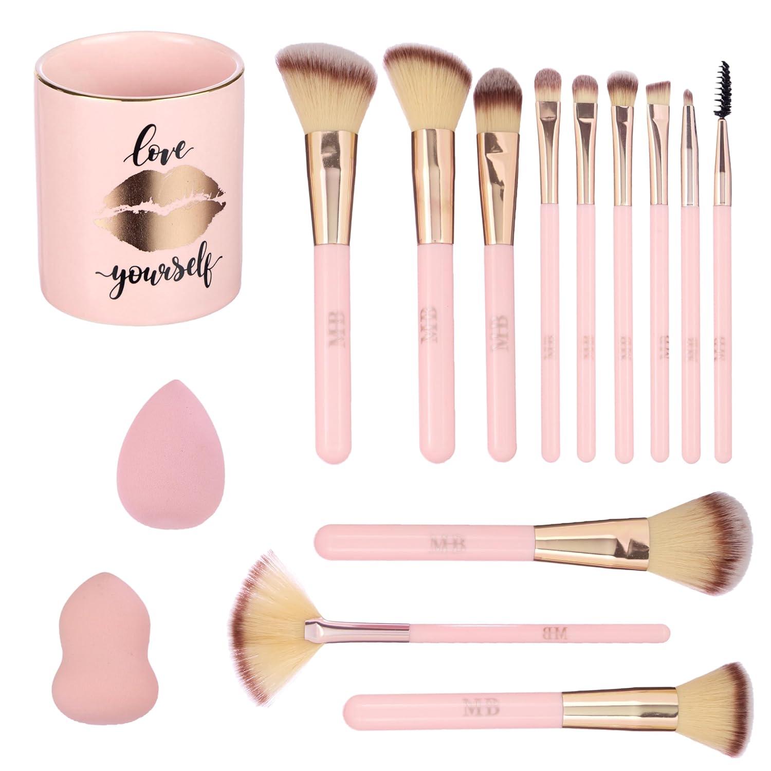 image:image15pc Beauty Set Beautiful Brush Collection Blenders Spoolie Storage Tumbler Professional Cosmetic Tools Application Face Eye Kit