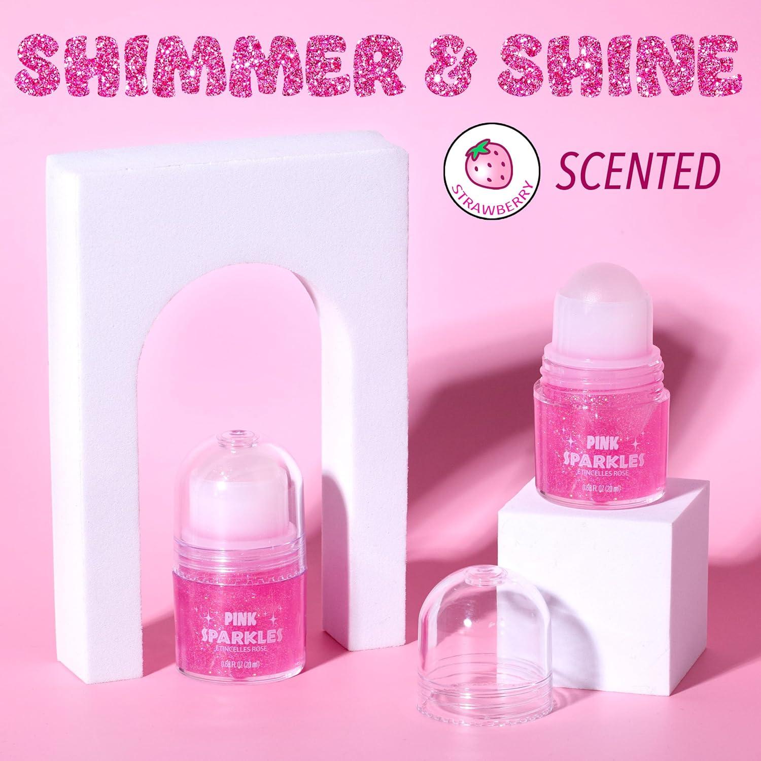image:image2pc Pink Sparkles RollOn Glitter Set Strawberry Scented Roll On Body amp Face Glitter Smooth Rollerball Tip Glitter Stick Face amp Body Makeup for Shimmer amp Shine
