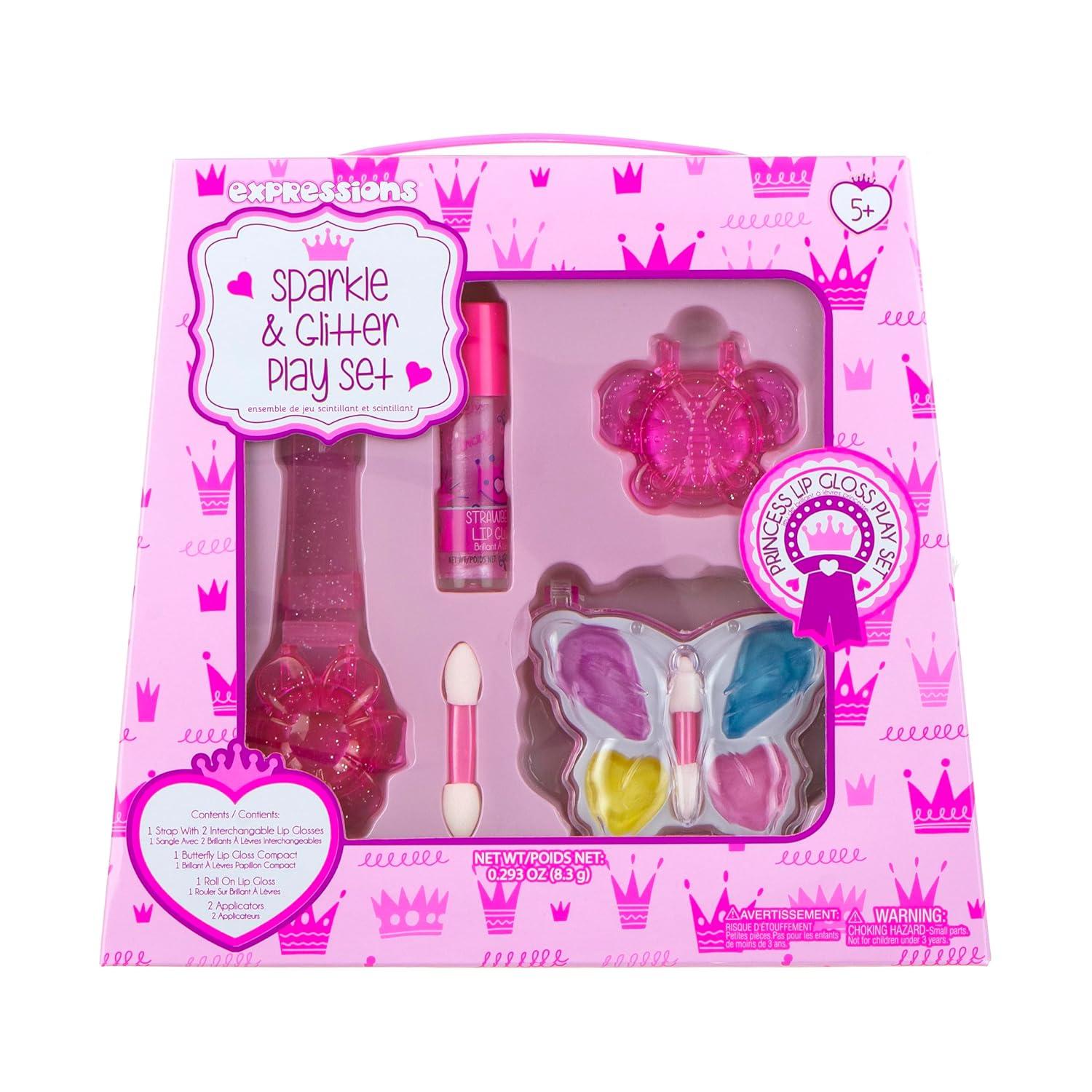 image:image4pc Cosmetic Kit wLip Gloss Watch Butterfly Lip Gloss amp Eyeshadow Palette Collection Kids Makeup Kit for Girls Washable Non Toxic
