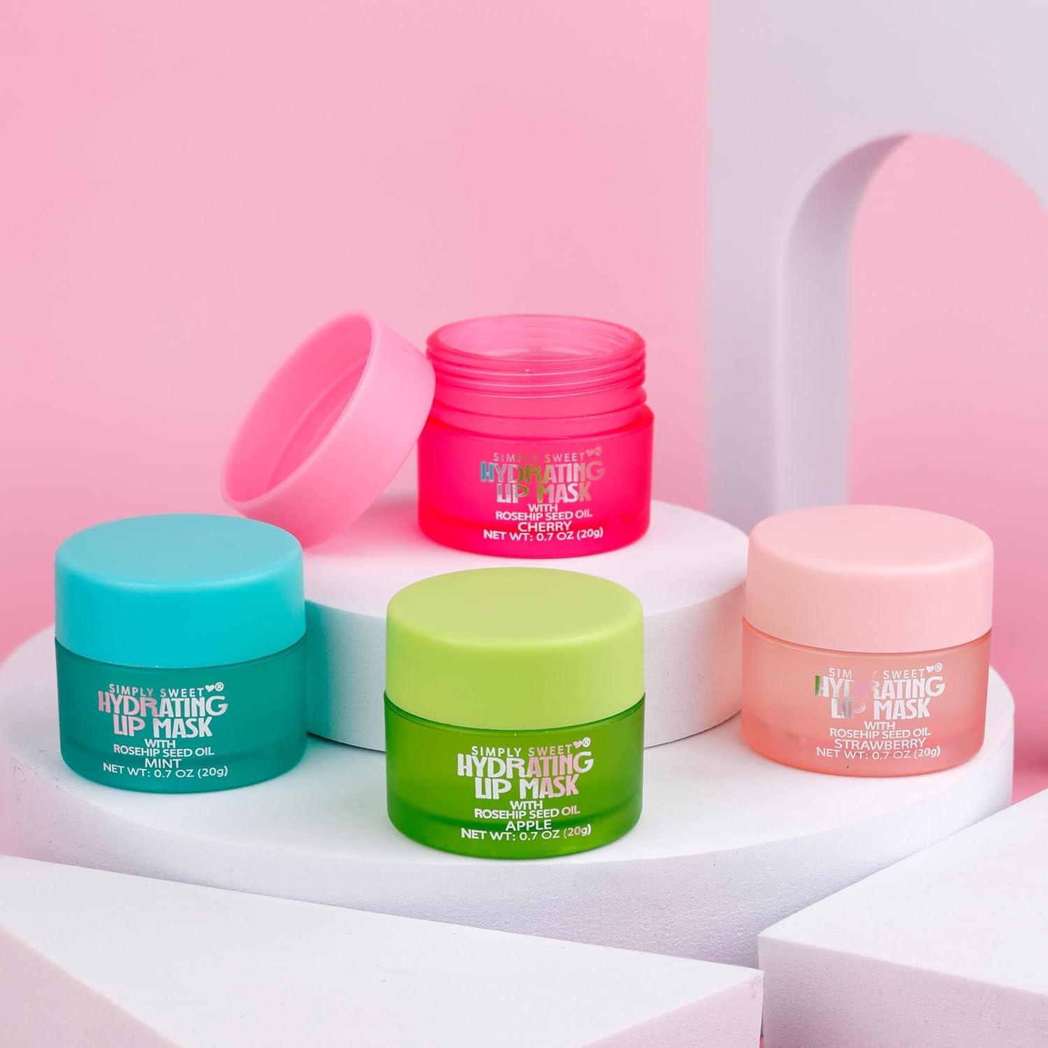 image:image4pc Lip Mask Collection Hydrating Lip Masks wRosehip Seed Oil Flavored Lip Care Set for Soft Smooth Lips
