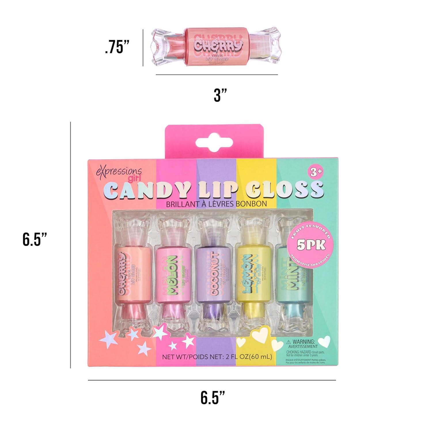 image:imageEXPRESSIONS 10pc Candy Lip Gloss Set Fruity Flavored Lip Gloss Tubes wPrecision Applicator Safe and NonToxic Gift Set For Girls