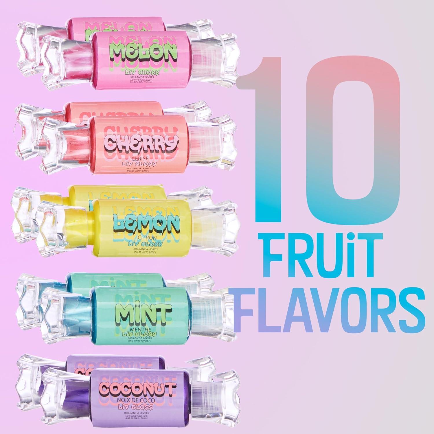 image:imageEXPRESSIONS 10pc Candy Lip Gloss Set Fruity Flavored Lip Gloss Tubes wPrecision Applicator Safe and NonToxic Gift Set For Girls